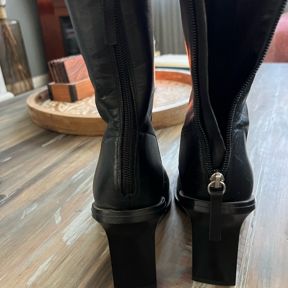 Zara black leather booties square unique heel new size 39 back zip - Picture 4 of 6